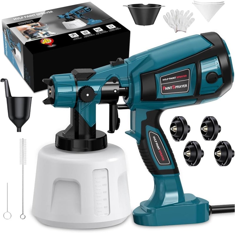 MirrorZone Paint Sprayer 1000W High Power Electric Spray Paint Gun with Adjustable Spray Width Knob,1400ML Container,4 Nozzles & 3 Patterns,Easy to Clean for Furniture Cabinets House Painting Blue - Image 1